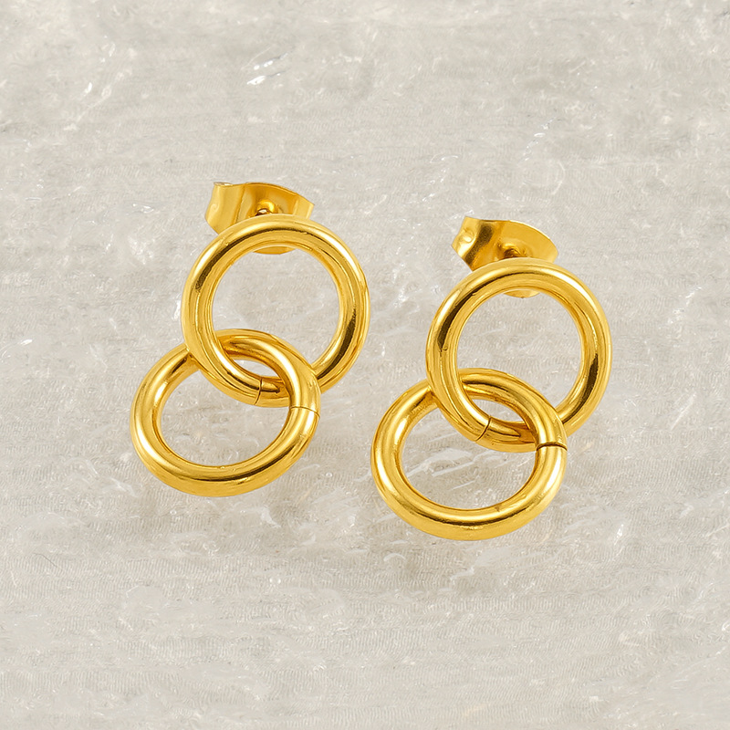 1 paio di orecchini a bottone da donna in acciaio inossidabile placcato oro 18K della serie Simple Daily Twist h5 